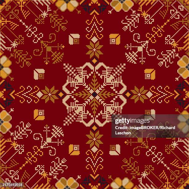 traditional latvian embroidery seamless pattern, vector illustration - artisan stock illustrations