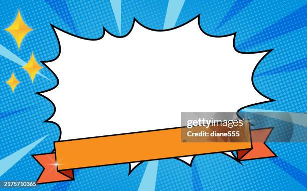 stockillustraties, clipart, cartoons en iconen met blank comic starburst sale template in bright blue and orange colors - superheld