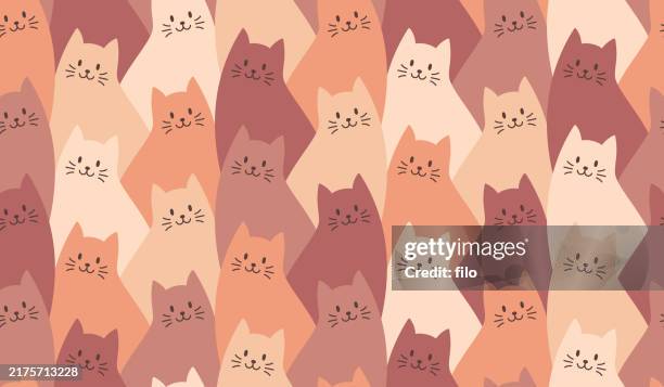 illustrations, cliparts, dessins animés et icônes de fond de motif de chat chaton sans couture - chat qui sourit