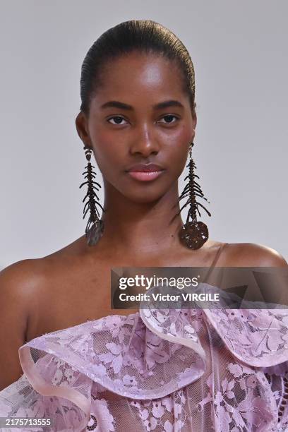 Model walks the runway during the Zimmermann Ready to Wear Spring/Summer 2025 fashion show as part of the Paris Fashion Week on September 30, 2024 in...
