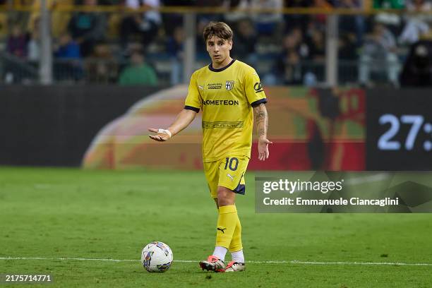 Adrian Bernabe of Parma Calcio in action during the Serie A match between Parma and Cagliari at Stadio Ennio Tardini on September 30, 2024 in Parma,...