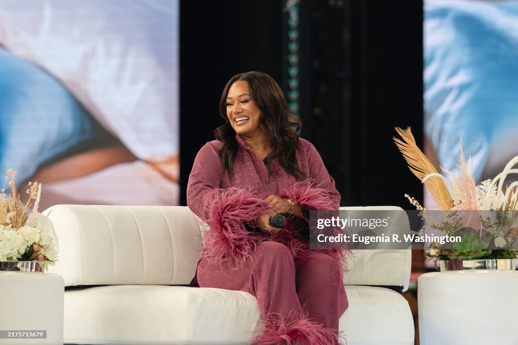 Block Crystal Rene Crystal Renee Hayslett speaks during the Woman Evolve 2024 Pajama ...