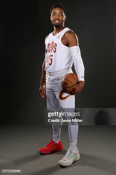 Donovan Mitchell of the Cleveland Cavaliers poses for a photo during media day at Rocket Mortgage Fieldhouse on September 30, 2024 in Cleveland,...