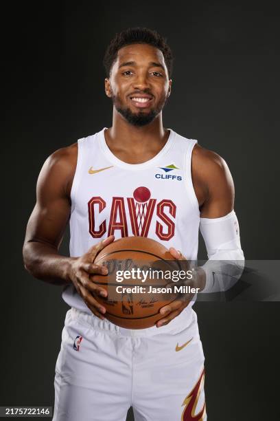Donovan Mitchell of the Cleveland Cavaliers poses for a photo during media day at Rocket Mortgage Fieldhouse on September 30, 2024 in Cleveland,...