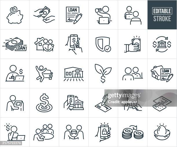 stockillustraties, clipart, cartoons en iconen met banking thin line icons - editable stroke - hypotheek