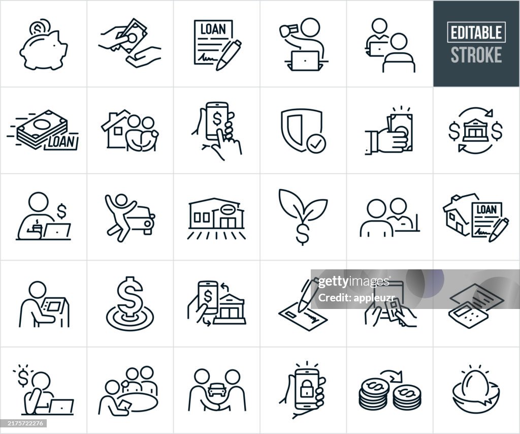 Banking Thin Line Icons - Editable Stroke