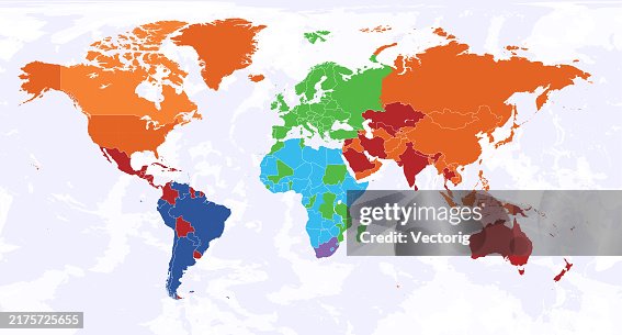 Highly Detailed World Map With Colorcoded Continents For Easy ...