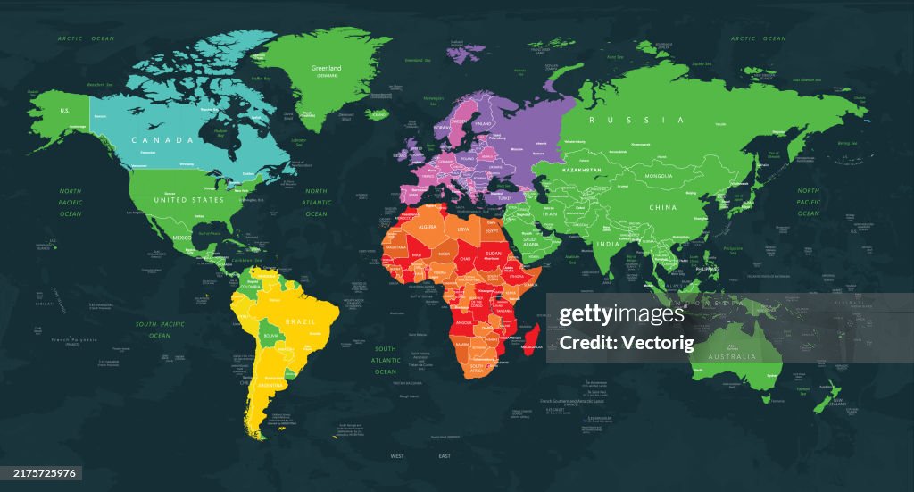 Highly Detailed World Map With Colorcoded Continents For Easy ...