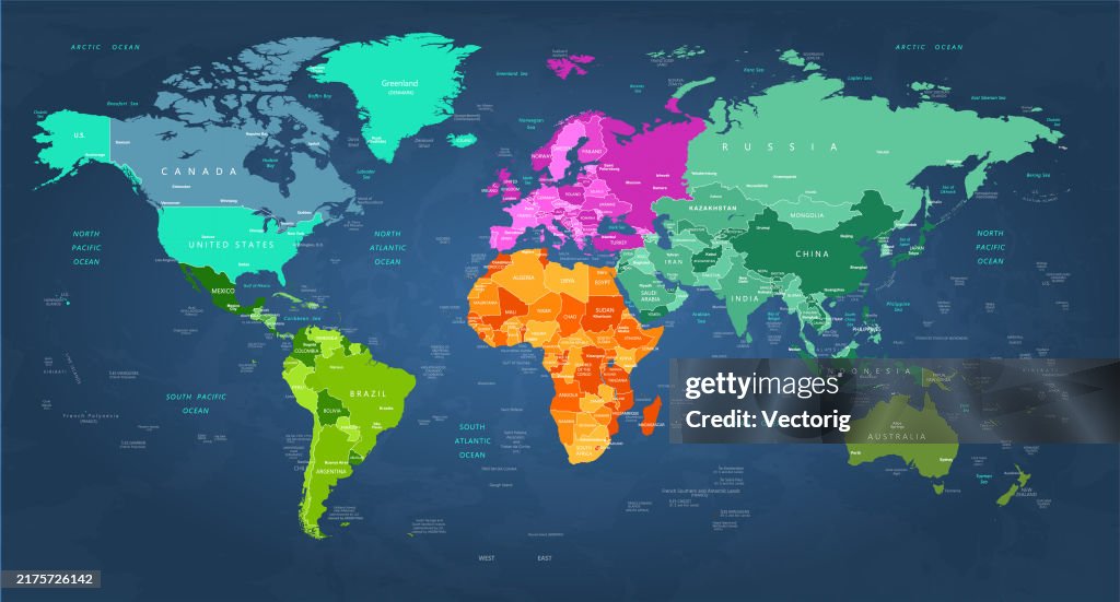 Highly Detailed World Map With Colorcoded Continents For Easy ...