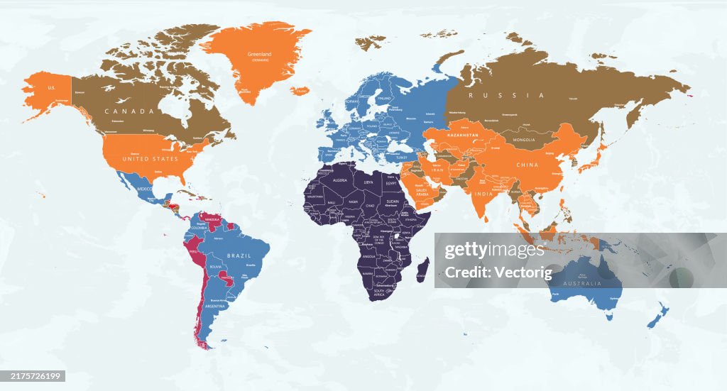 Highly Detailed World Map With Colorcoded Continents For Easy ...
