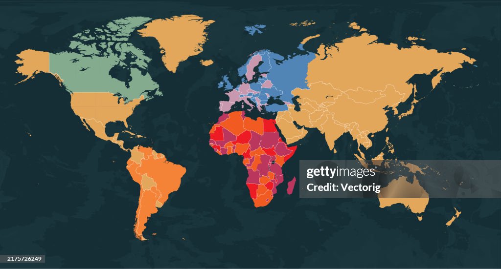 Highly Detailed World Map With Colorcoded Continents For Easy ...