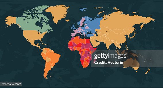 Highly Detailed World Map With Colorcoded Continents For Easy ...