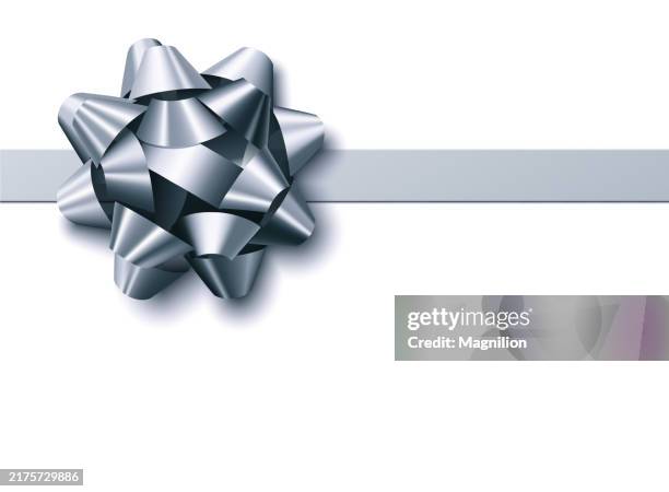 elegant glossy silver bow with horizontal ribbon, vector illustration - multiple dates stock illustrations