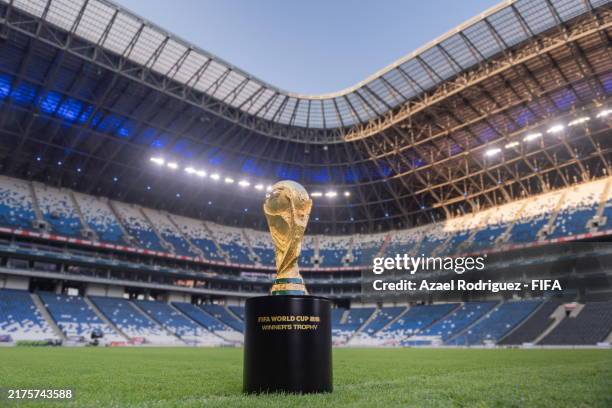 World Cup Trophy is displayed at BBVA Stadium on April 26, 2024 in Monterrey, Mexico.