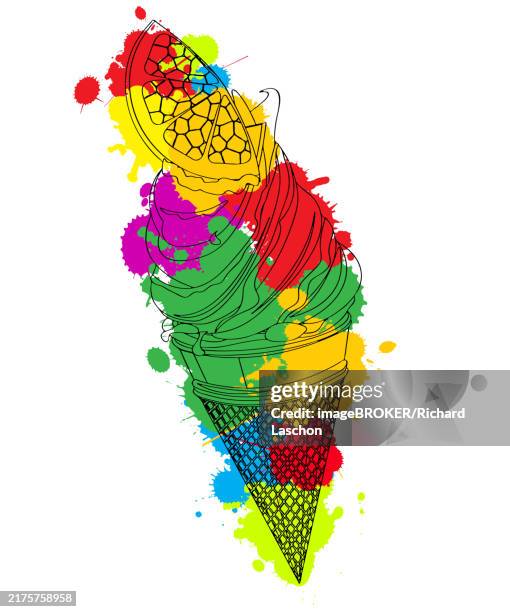lemon ice cream outlined over colored spot, vector icon - chocolate stain stock illustrations