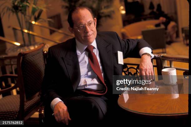 Human Genome Sciences CEO and founder William Haseltine sita at a restaurant at the Waldorf Astoria.