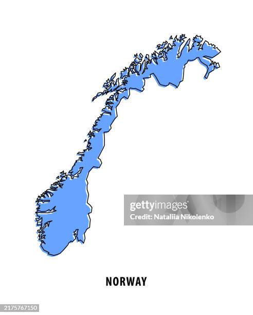norway - blue sketch map. stylized simple outline map, icon. - norway map vector stock illustrations