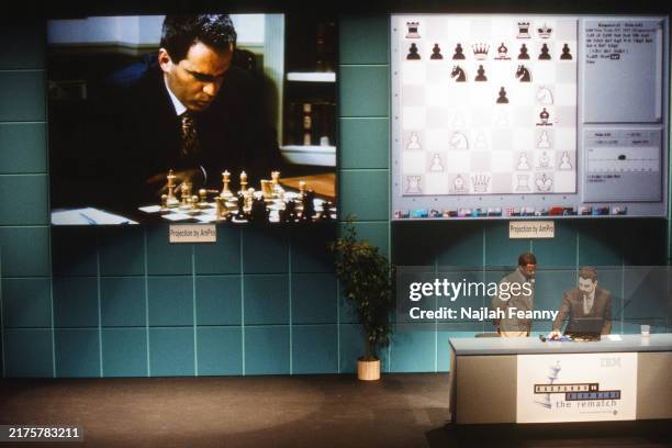 Chess master Gary Kasparov in his rematch with the IBM computer deep blue, .