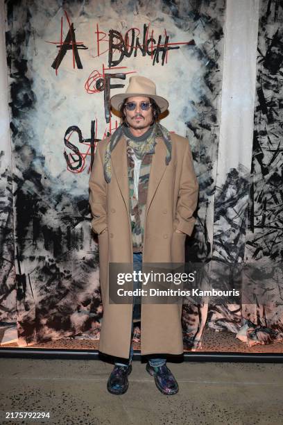 Johnny Depp attends the opening of his experiential and immersive exhibition “A Bunch of Stuff” presented by BAUART on September 30, 2024 in New York...