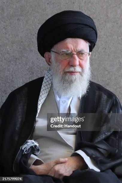 In this handout image provided by the Iranian Leader's Press Office, Iranian Supreme leader Ali Khamenei during the Friday prayer ceremony on October...