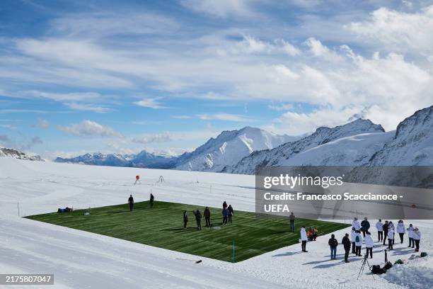 General view of the Aletsch Glacier pitch during day one of the UEFA Women's EURO 2025 Ticket and Volunteer Launch Event at Grindelwald Terminal on...