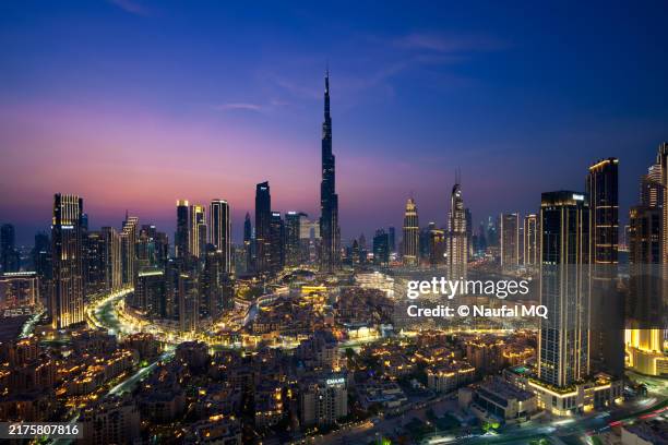 dubai downtown skyline and burj khalifa - dubai skyline stock pictures, royalty-free photos & images