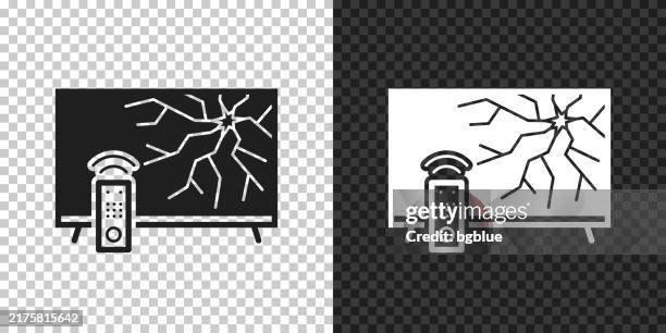 tv with broken screen. icon for design on blank background - shocked computer stock illustrations