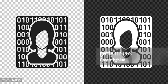 Female face with binary code. Icon for design on blank background Female face with binary code. Icon for design on blank background