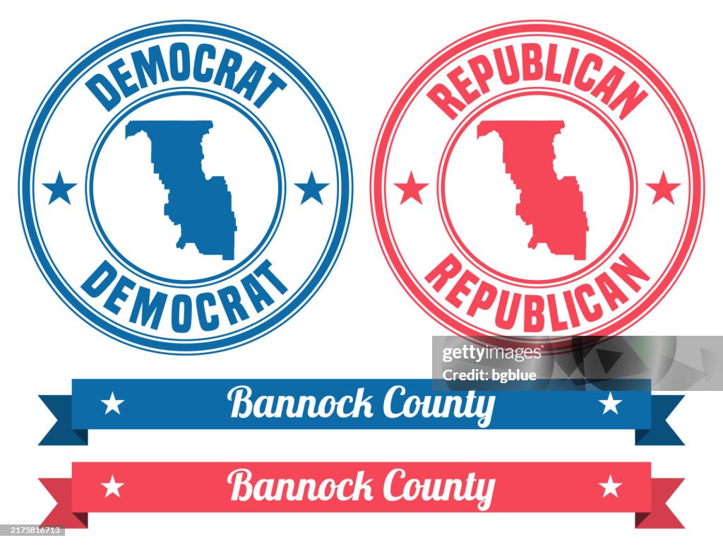 Bannock County, Idaho. Map on rubber stamp with banner