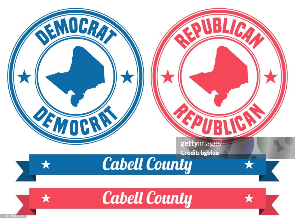 Cabell County, West Virginia. Map on rubber stamp with banner