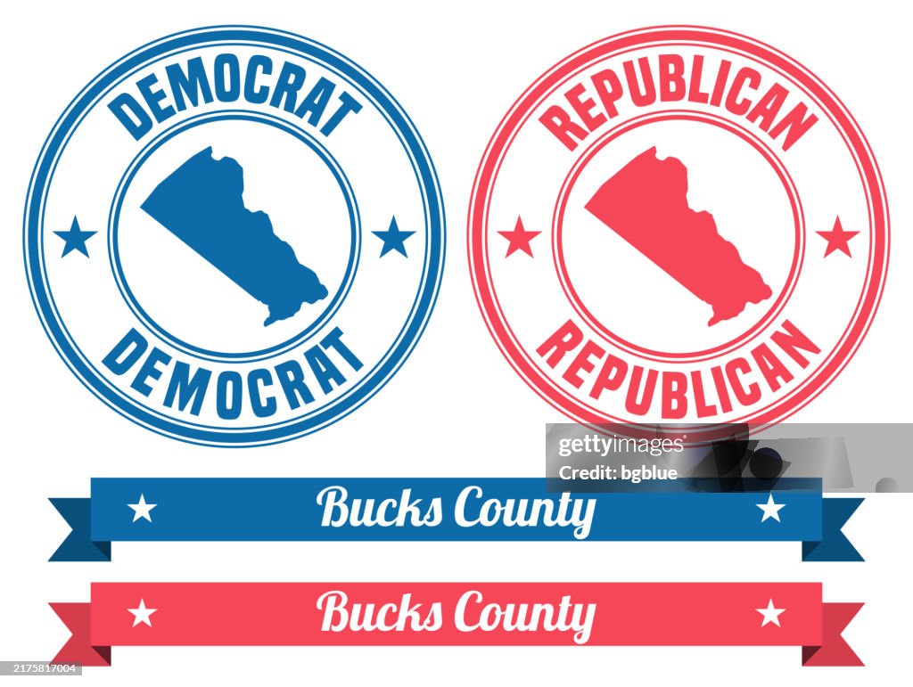 Bucks County, Pennsylvania. Map on rubber stamp with banner
