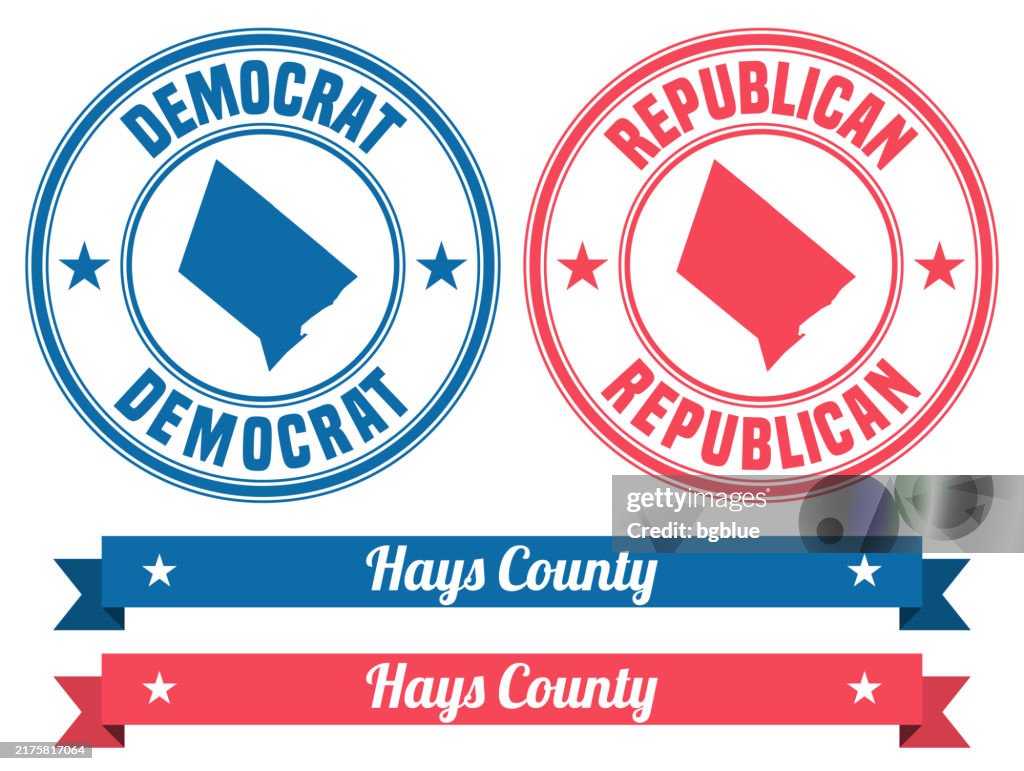 Hays County, Texas. Map on rubber stamp with banner