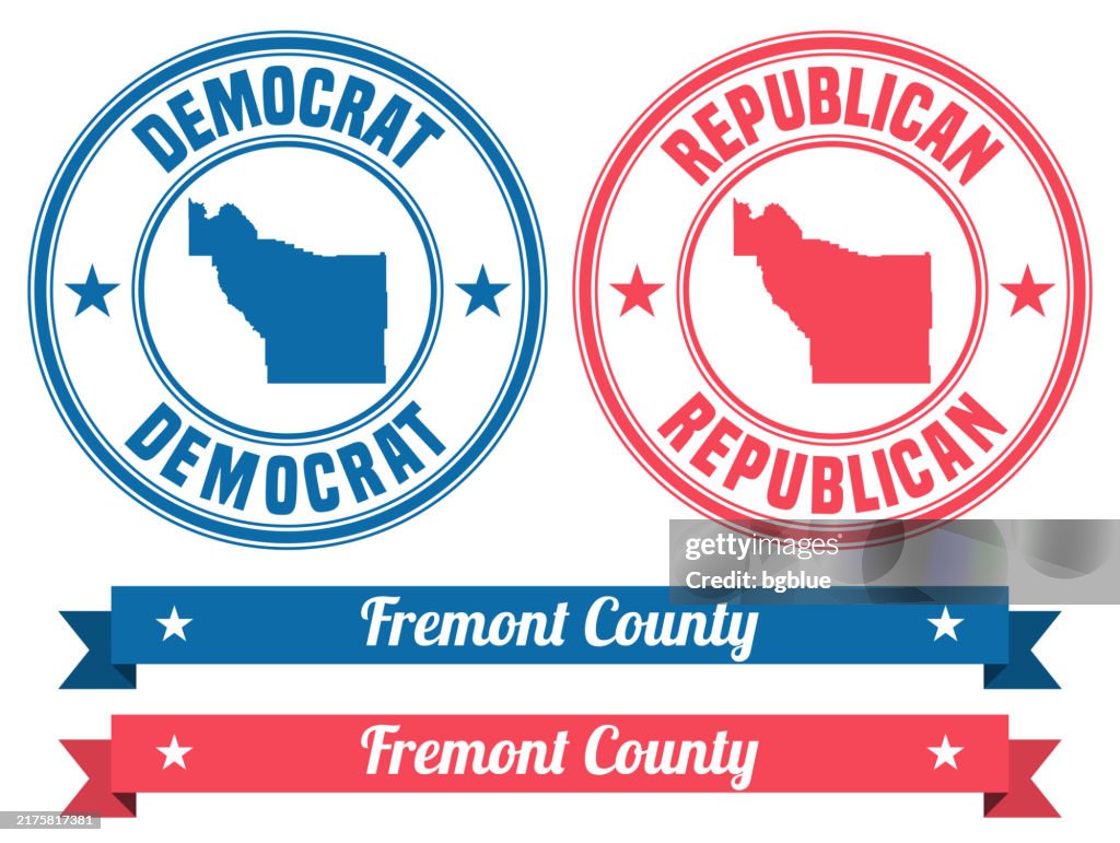 Fremont County, Wyoming. Map on rubber stamp with banner