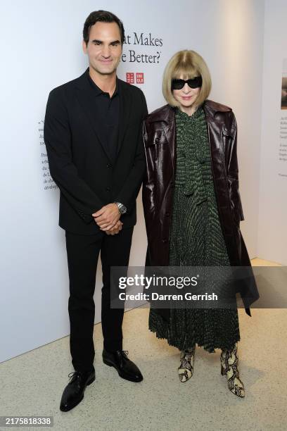 Roger Federer and Anna Wintour attend UNIQLO The art and science of LifeWear: What makes life better Exhibition in Paris on September 30, 2024 in...