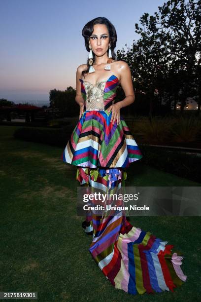 Jessica Matten models in Jamie Okuma during PST ART X The Autry Presents "Fashioning Indigenous Futurism" at Getty Center on September 30, 2024 in...