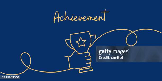 ilustraciones, imágenes clip art, dibujos animados e iconos de stock de dibujo de línea continua del concepto de logro. ilustración vectorial de símbolo dibujada a mano. - primer lugar