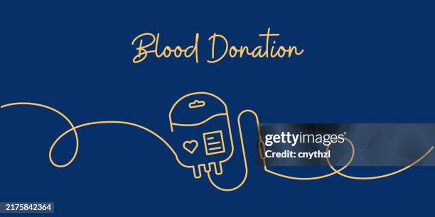 continuous line drawing of blood donation concept. hand drawn symbol vector illustration. - blood bag stock illustrations