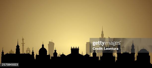warsaw skyline silhouette (all buildings are complete and moveable) - warsaw old town square stock illustrations