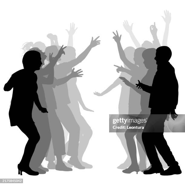 dancing crowds from the side silhouette - protesters silhouette stock illustrations