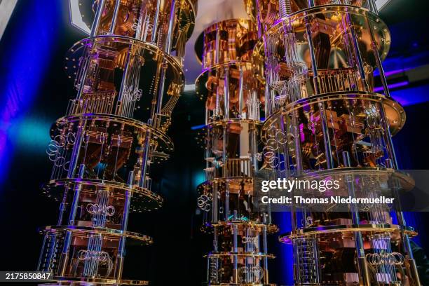 Model of IBM Quantum shows the three chandeliers that would be a part of the System Two installation, the System One comprises of one such...