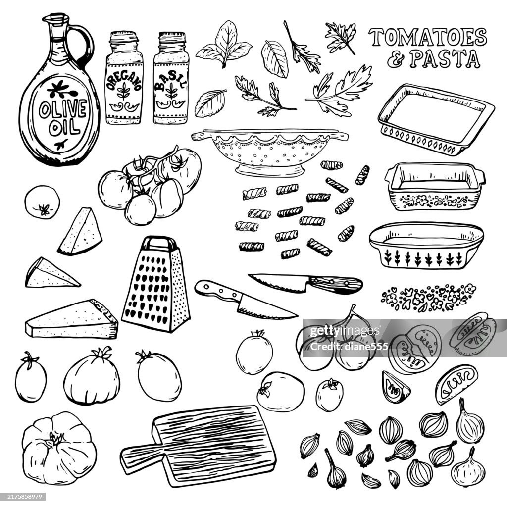 Line Art Italian Cooking Elements On A Transparent Background