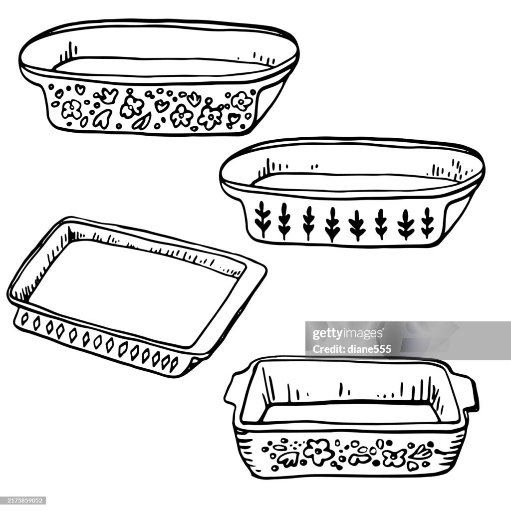 Vintage Casserole Dishes Line Art Cooking Elements On A Transparent Background