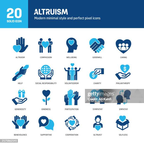 altruism glyph solid icons. containing charity, volunteer, help, caring solid icons collection. vector illustration. for website design, logo, app, template, ui, etc. - selfless stock illustrations