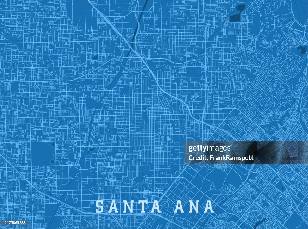 Santa Ana CA City Vector Road Map Blue Horizontal