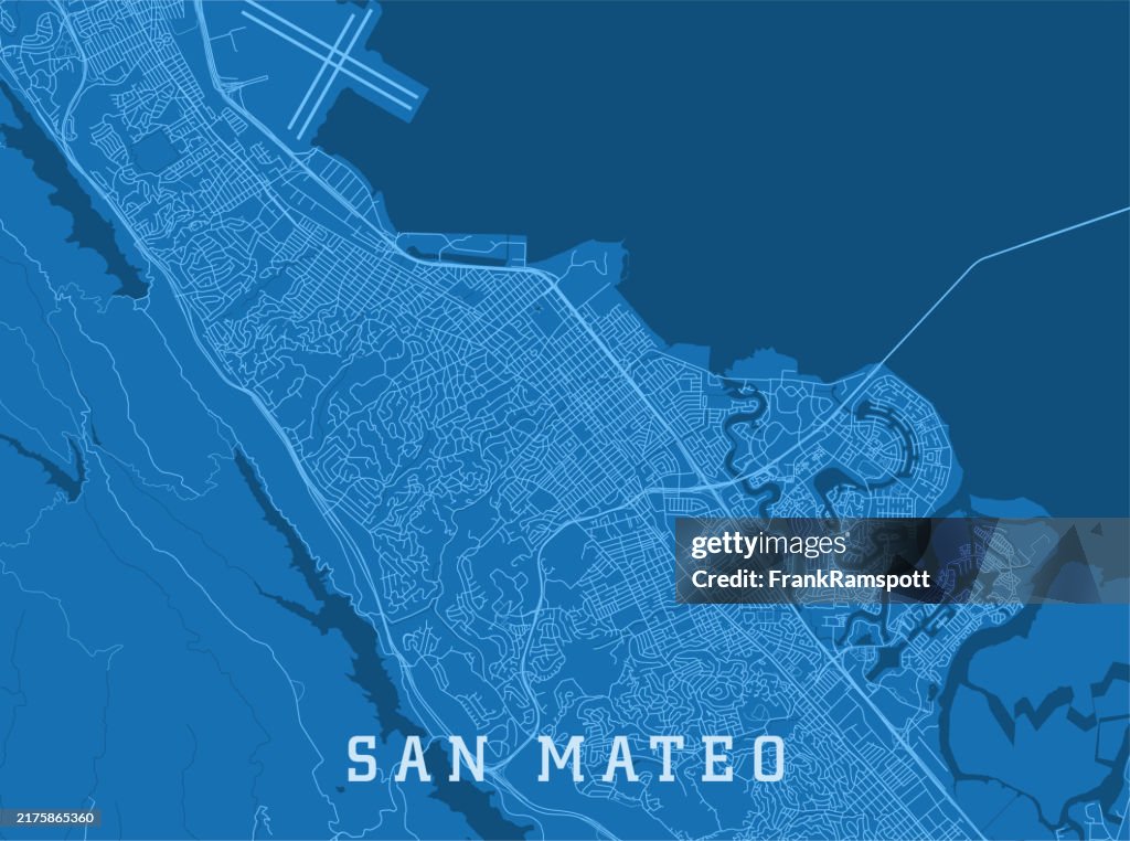 San Mateo CA City Vector Road Map Blue Horizontal