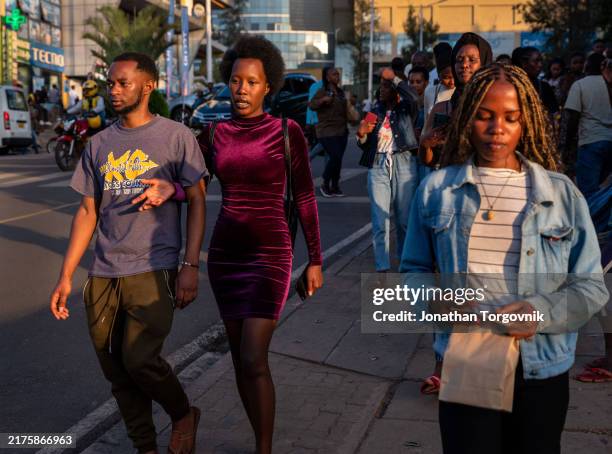 People returning from work in the late afternoon in Kigali city center. March 27, 2024 in Kigali, Rwanda.