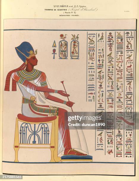 ilustraciones, imágenes clip art, dibujos animados e iconos de stock de historia, triunfo de sesostris, jeroglíficos del antiguo egipto, escritura, escritura, siglo xvi a.c., ilustración vintage - faraón