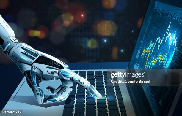 artificial intelligence in stock trading - hands on computer keyboard stock illustrations