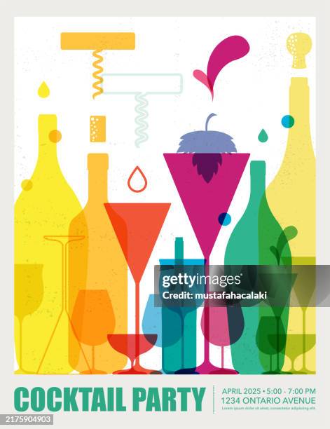 illustrazioni stock, clip art, cartoni animati e icone di tendenza di design per invito a cocktail party - happy hour