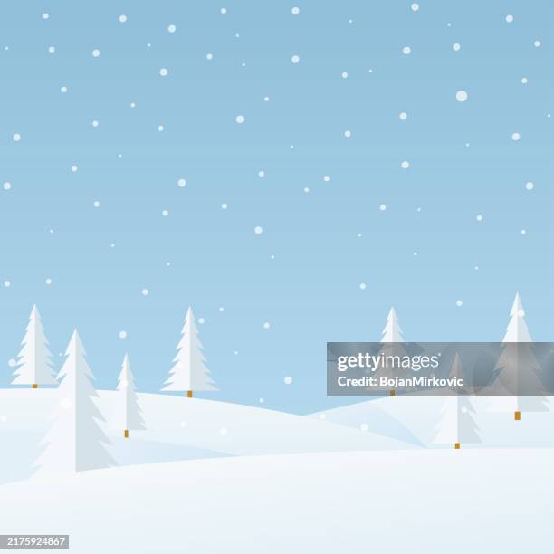 winter snowing landscape, background, card, banner. vector - trees on background stock illustrations